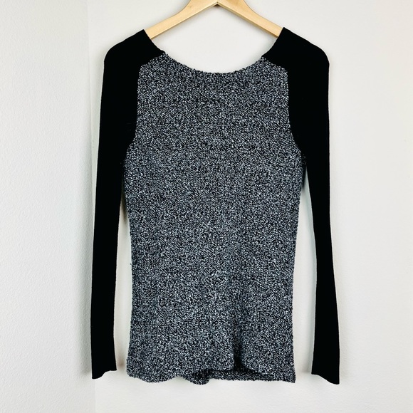 LOFT Raglan Black Knit Long Sleeve Sweater Top SMALL Zipper Casual Pullover - Picture 5 of 7